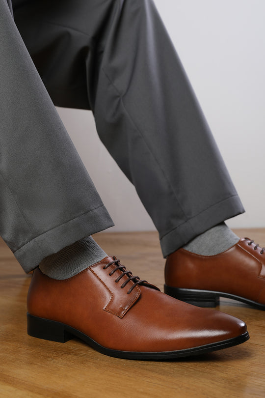 DAVID LACE UP DERBY FORMAL DRESS WORK SHOES IN BROWN FAUX LEATHER