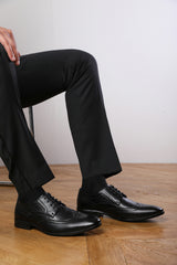 ELLIOT LACE UP DERBY TEXTURED FORMAL DRESS WORK SHOES IN BLACK FAUX LEATHER