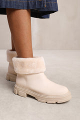 PEYTON ANKLE BOOT WITH FUR LINING IN CREAM FAUX LEATHER