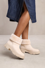 PEYTON ANKLE BOOT WITH FUR LINING IN CREAM FAUX LEATHER