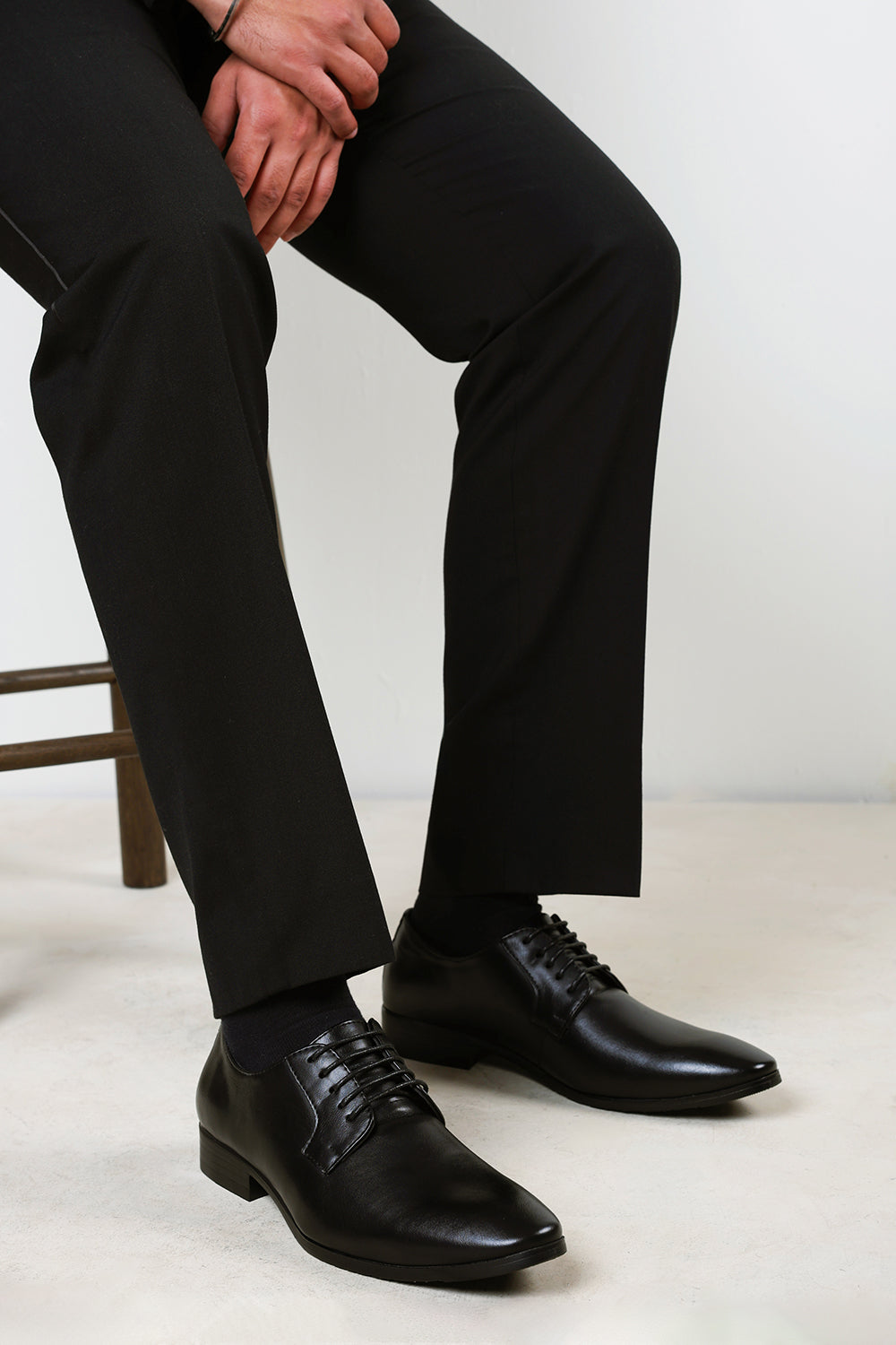 Nathan Black Faux Leather Derby Lace Up Formal Work Shoes