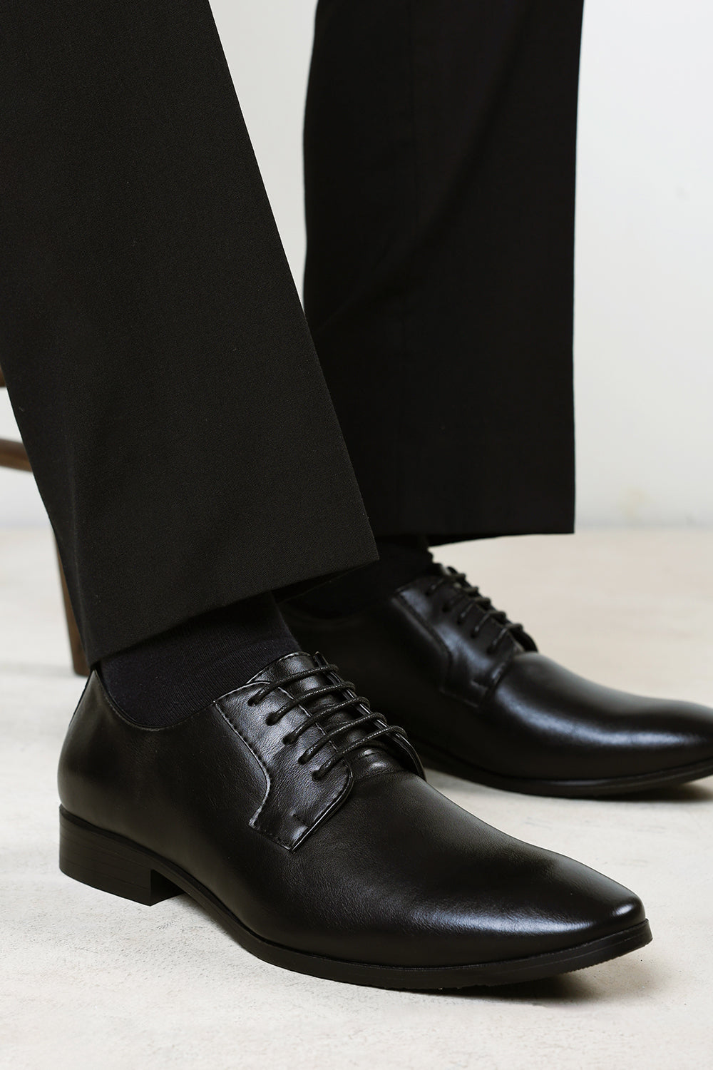 Nathan Black Faux Leather Derby Lace Up Formal Work Shoes