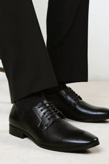 Nathan Black Faux Leather Derby Lace Up Formal Work Shoes