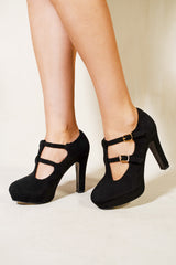 MARTHA CLOSED TOE HIGH HEEL SANDALS WITH STRAPS IN BLACK SUEDE