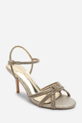 Pexina Diamante Knot Strappy Heels In Light Gold Shimmer