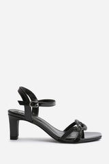 MILENA SQUARE TOE LOW BLOCK HEEL WITH DIAMANTE STRAP DETAIL IN BLACK FAUX LEATHER
