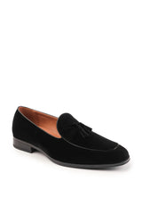 ALBERT SLIP ON TASSEL LOAFERS IN BLACK SUEDE