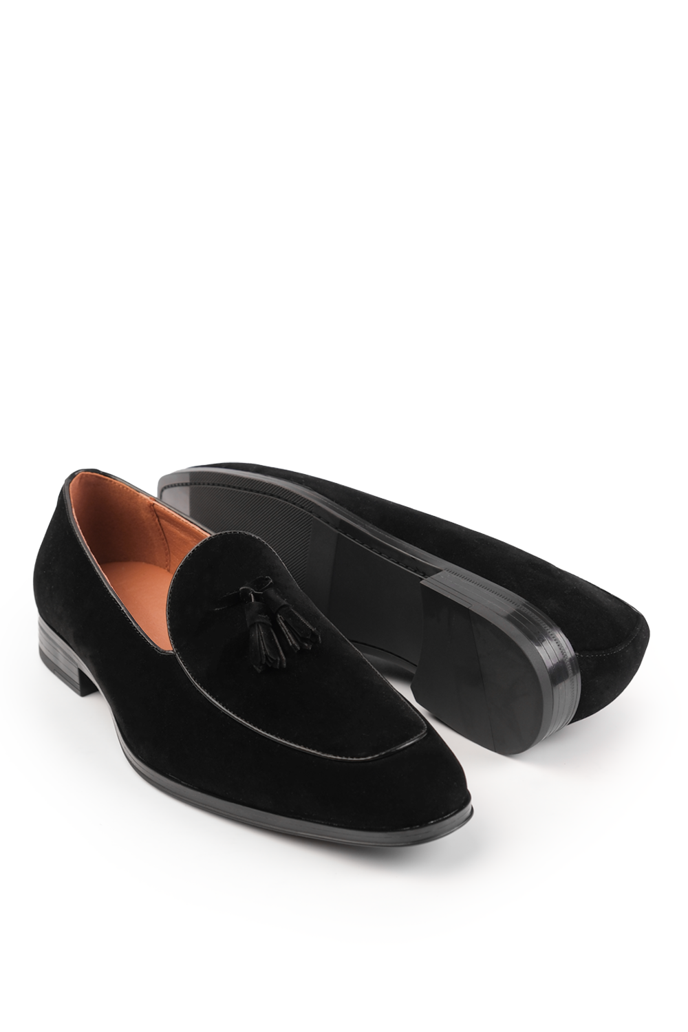 ALBERT SLIP ON TASSEL LOAFERS IN BLACK SUEDE