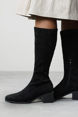 Ezzira Square Low Block Heel Stretch Knee High Boots