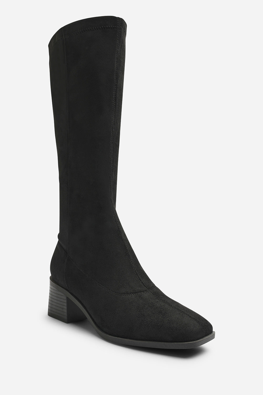 Ezzira Square Low Block Heel Stretch Knee High Boots