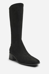 Ezzira Square Low Block Heel Stretch Knee High Boots