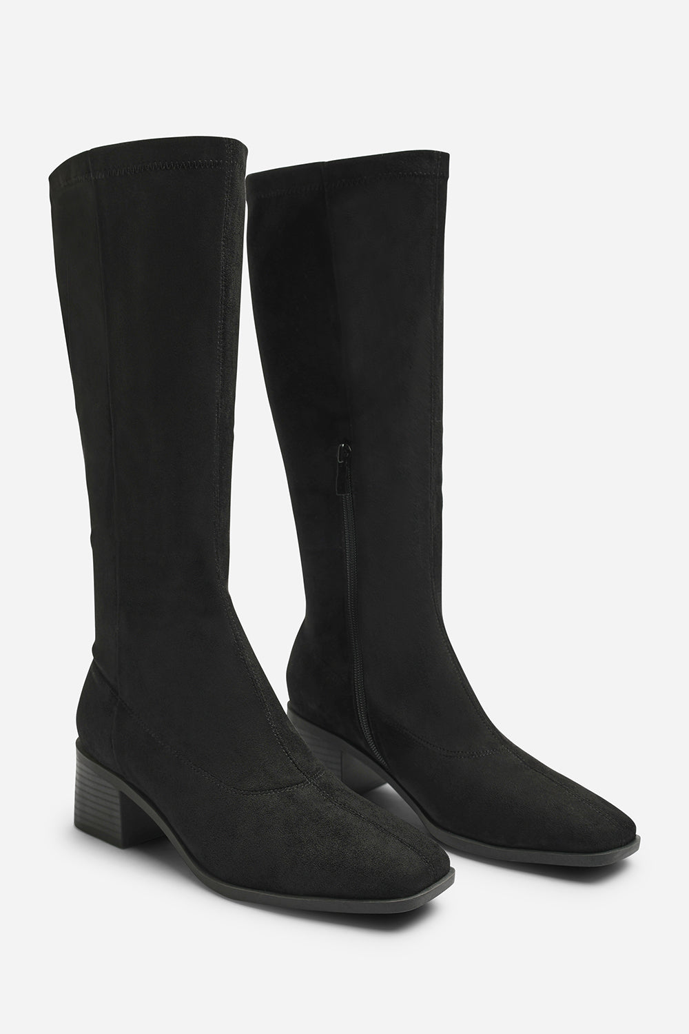 Ezzira Square Low Block Heel Stretch Knee High Boots