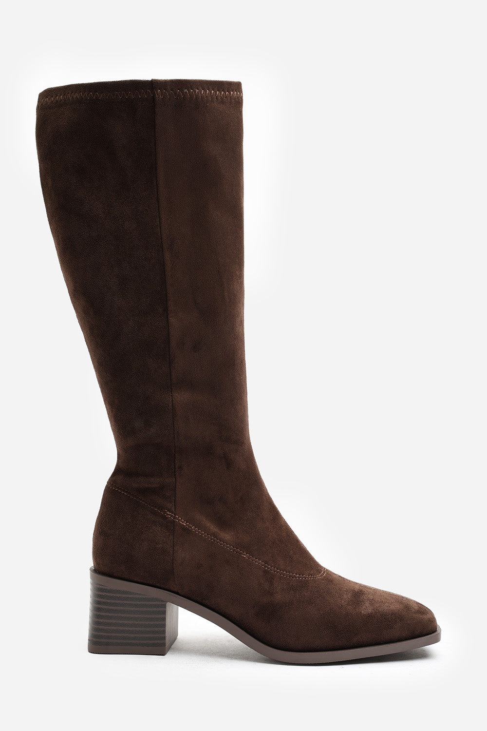 Ezzira Square Low Block Heel Stretch Knee High Boots