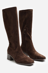 Ezzira Square Low Block Heel Stretch Knee High Boots