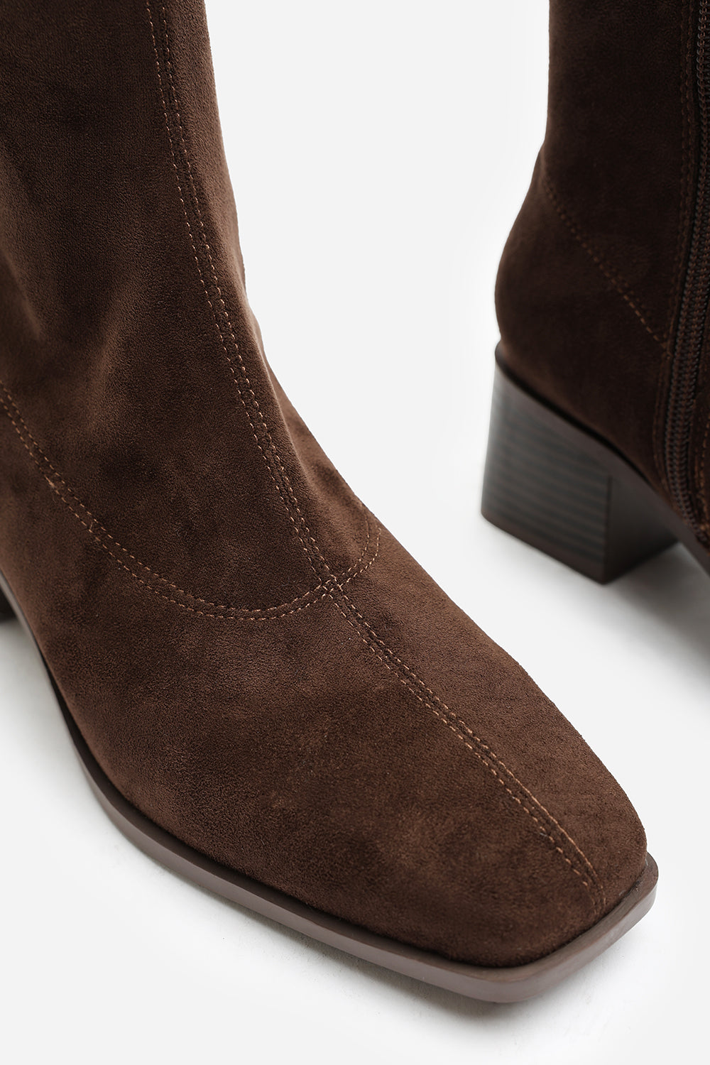 Ezzira Square Low Block Heel Stretch Knee High Boots