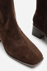 Ezzira Square Low Block Heel Stretch Knee High Boots