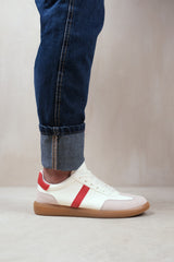 PACE CONTRAST PANEL LACE UP GUM SOLE TRAINERS IN RED