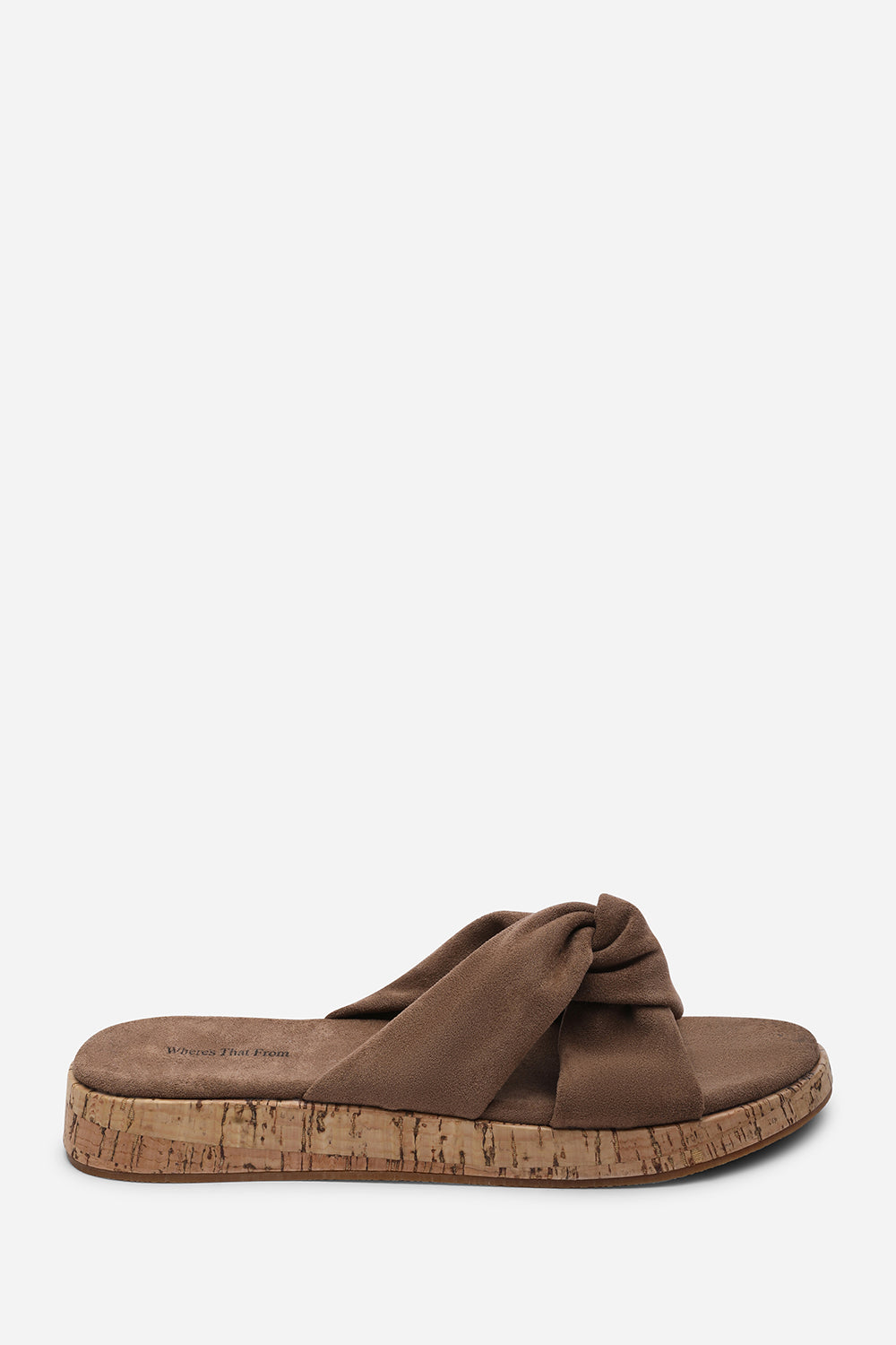Bowtie Knotted Open Toe Camel Suede Low Wedge Sandal