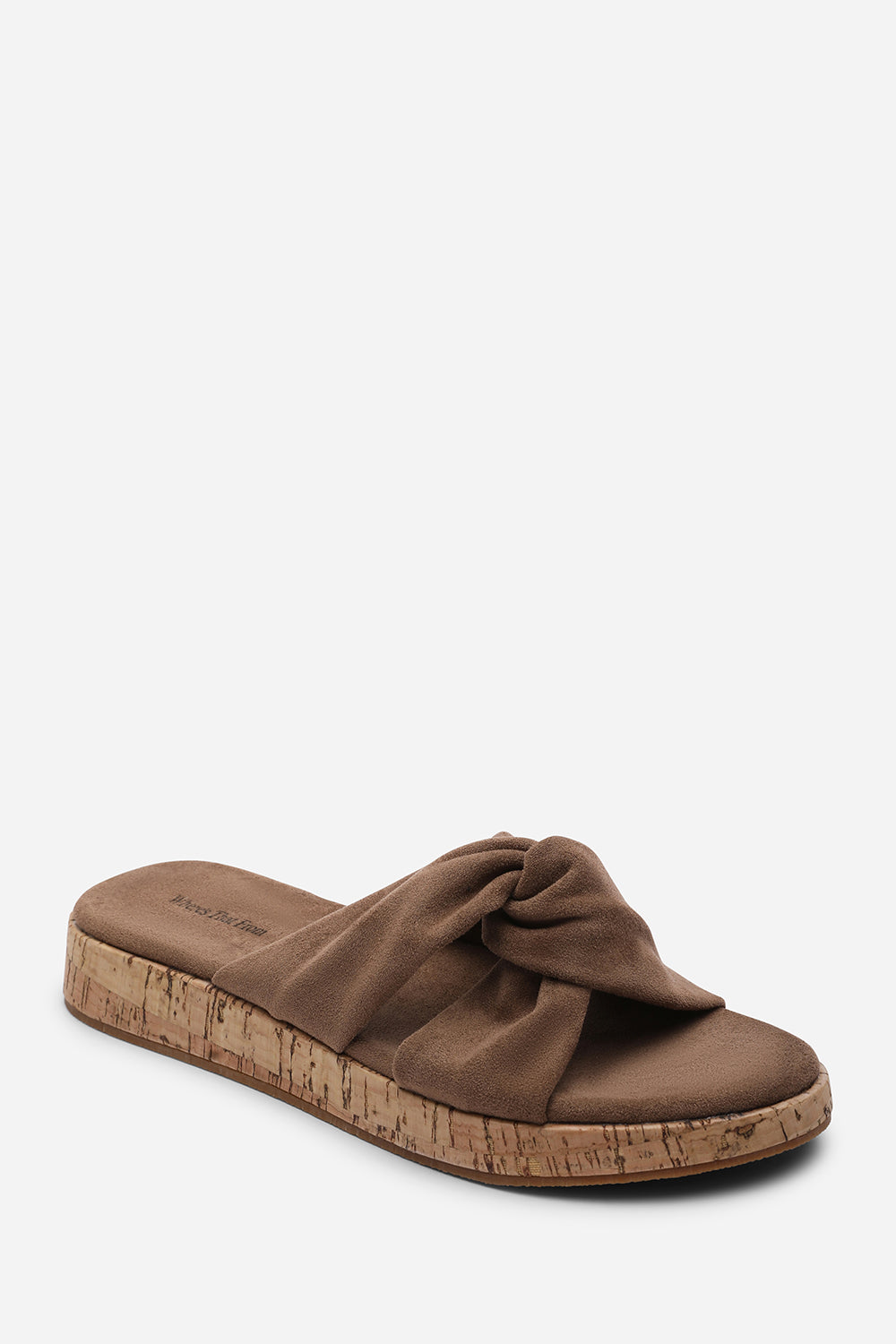 Bowtie Knotted Open Toe Camel Suede Low Wedge Sandal