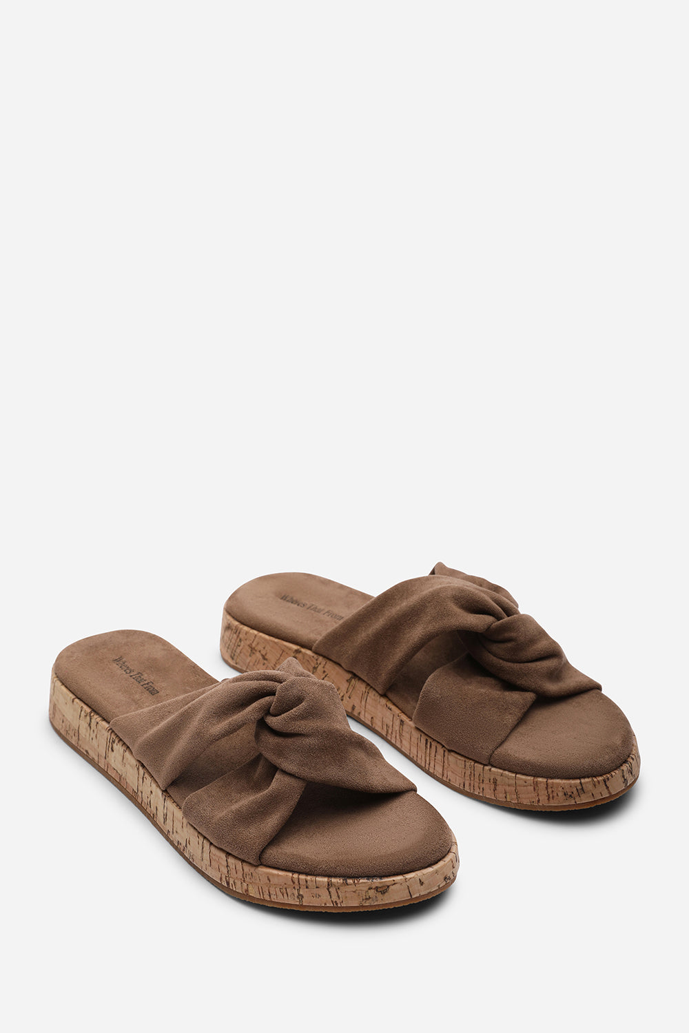 Bowtie Knotted Open Toe Camel Suede Low Wedge Sandal