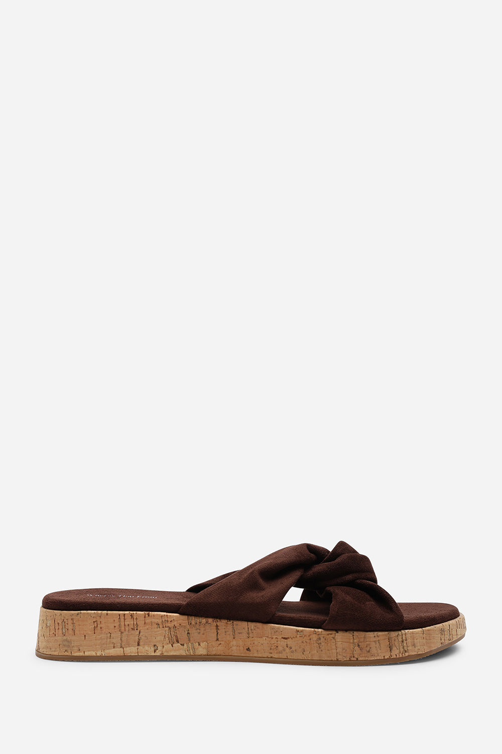 Bowite Knotted Open Toe Dark Brown Suede Low Wedge Sandal