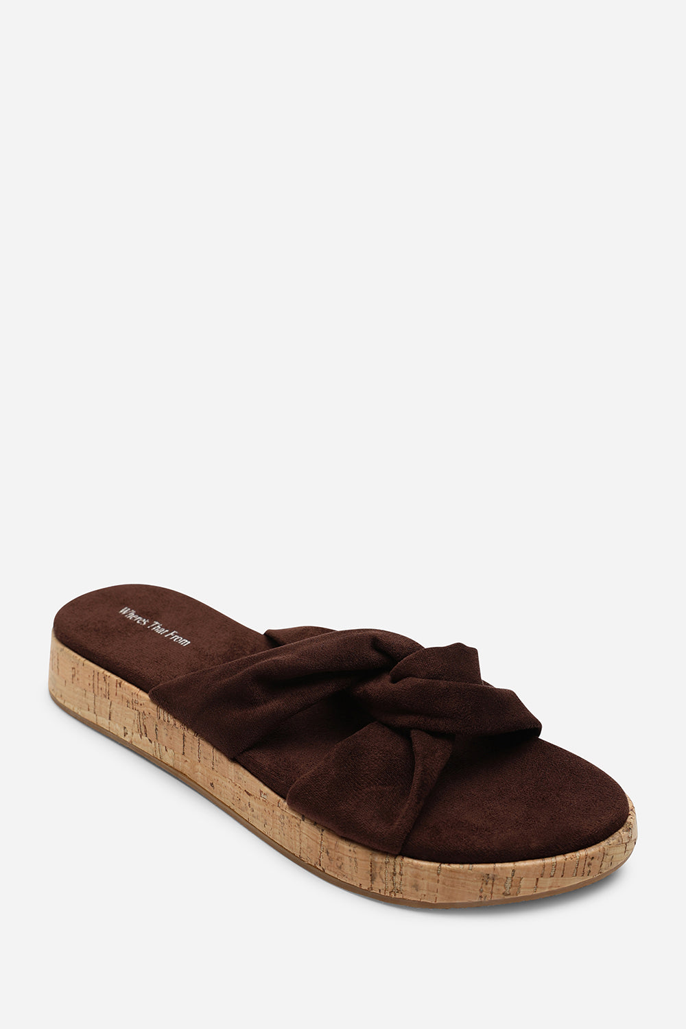Bowite Knotted Open Toe Dark Brown Suede Low Wedge Sandal