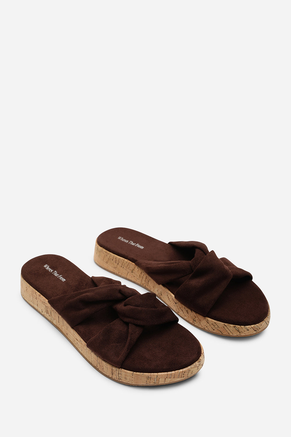 Bowite Knotted Open Toe Dark Brown Suede Low Wedge Sandal