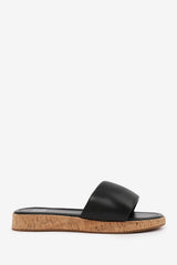 JULIA WIDE FIT FLATFORM SLIDERS SANDAL IN BLACK FAUX LEATHER