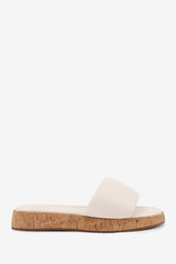 JULIA  WIDE FIT FLATFORM SLIDERS SANDAL IN CREAM FAUX LEATHER
