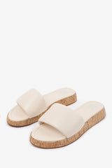 JULIA  WIDE FIT FLATFORM SLIDERS SANDAL IN CREAM FAUX LEATHER
