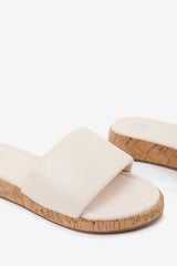 JULIA  WIDE FIT FLATFORM SLIDERS SANDAL IN CREAM FAUX LEATHER