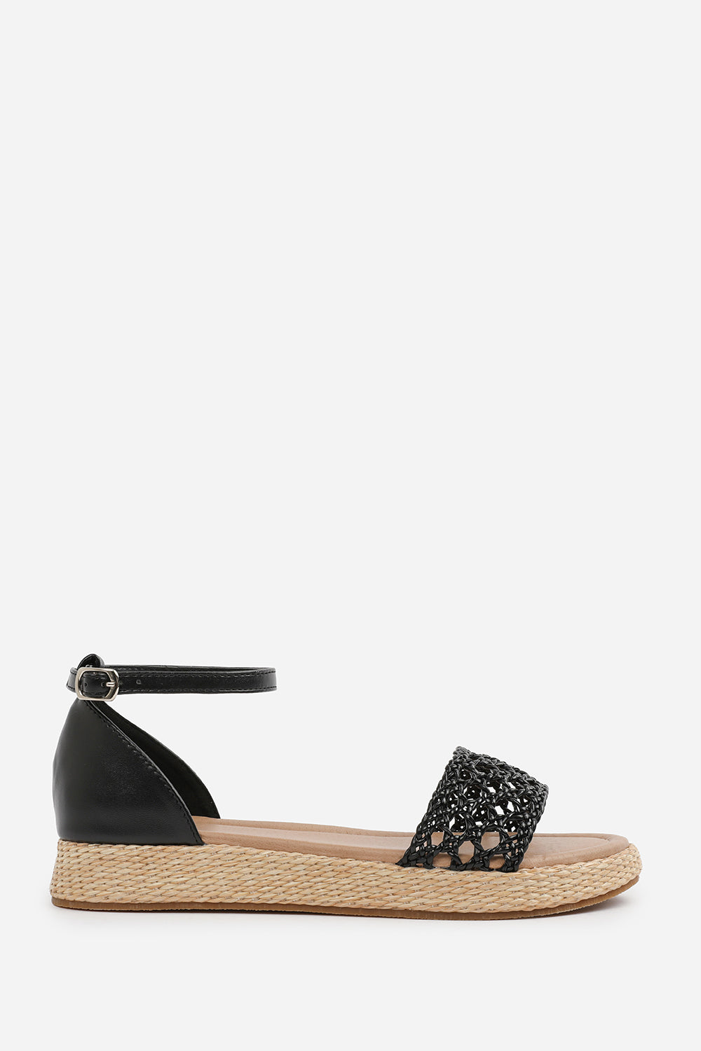 Crescentia Black Woven Strap Espadrille Wedge Sandals