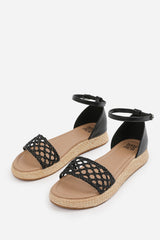 Crescentia Black Woven Strap Espadrille Wedge Sandals