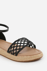 Crescentia Black Woven Strap Espadrille Wedge Sandals