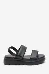 Ravora Black Chunky Platform Double Strap Sandals