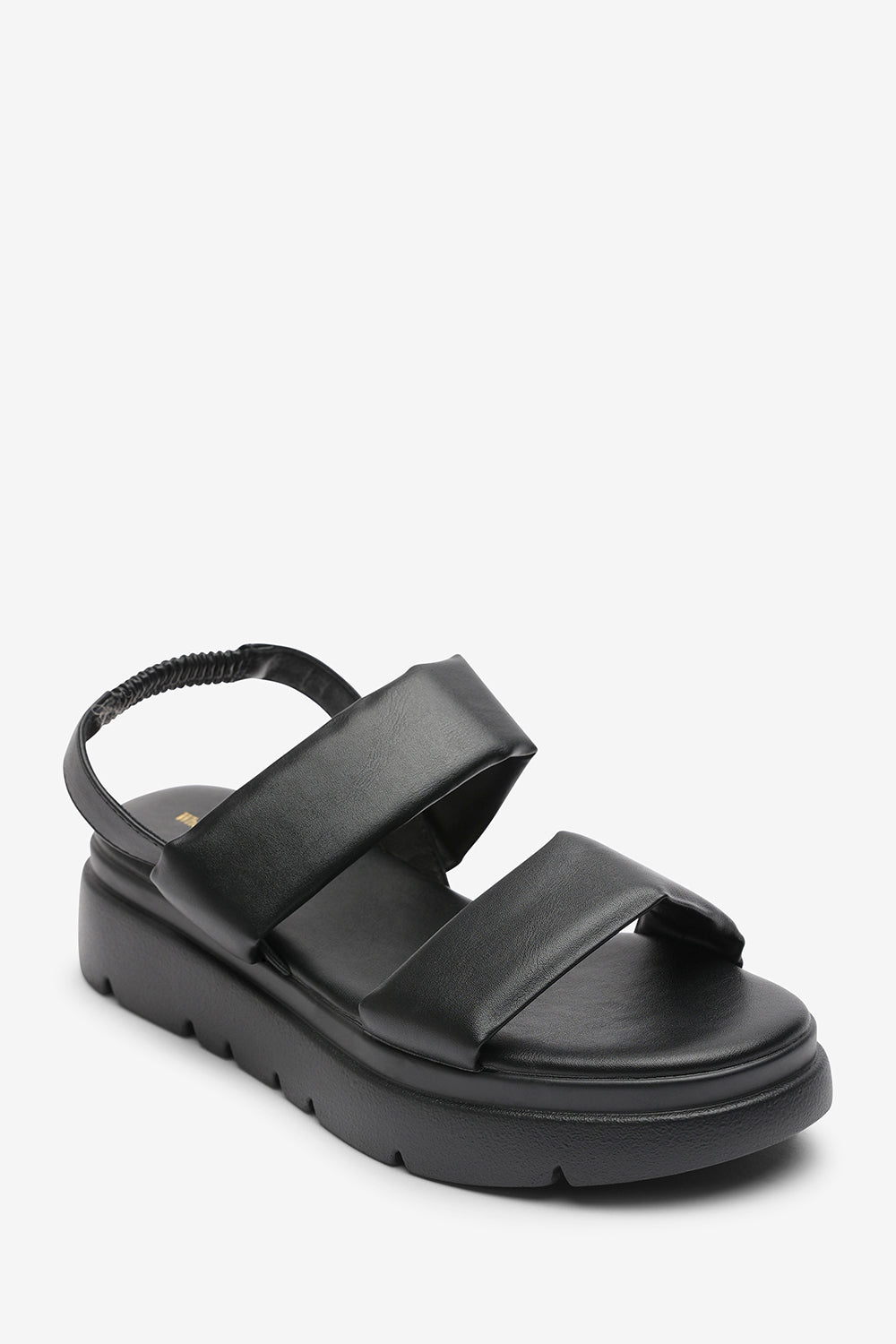 Ravora Black Chunky Platform Double Strap Sandals