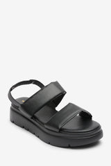 Ravora Black Chunky Platform Double Strap Sandals