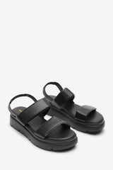 Ravora Black Chunky Platform Double Strap Sandals
