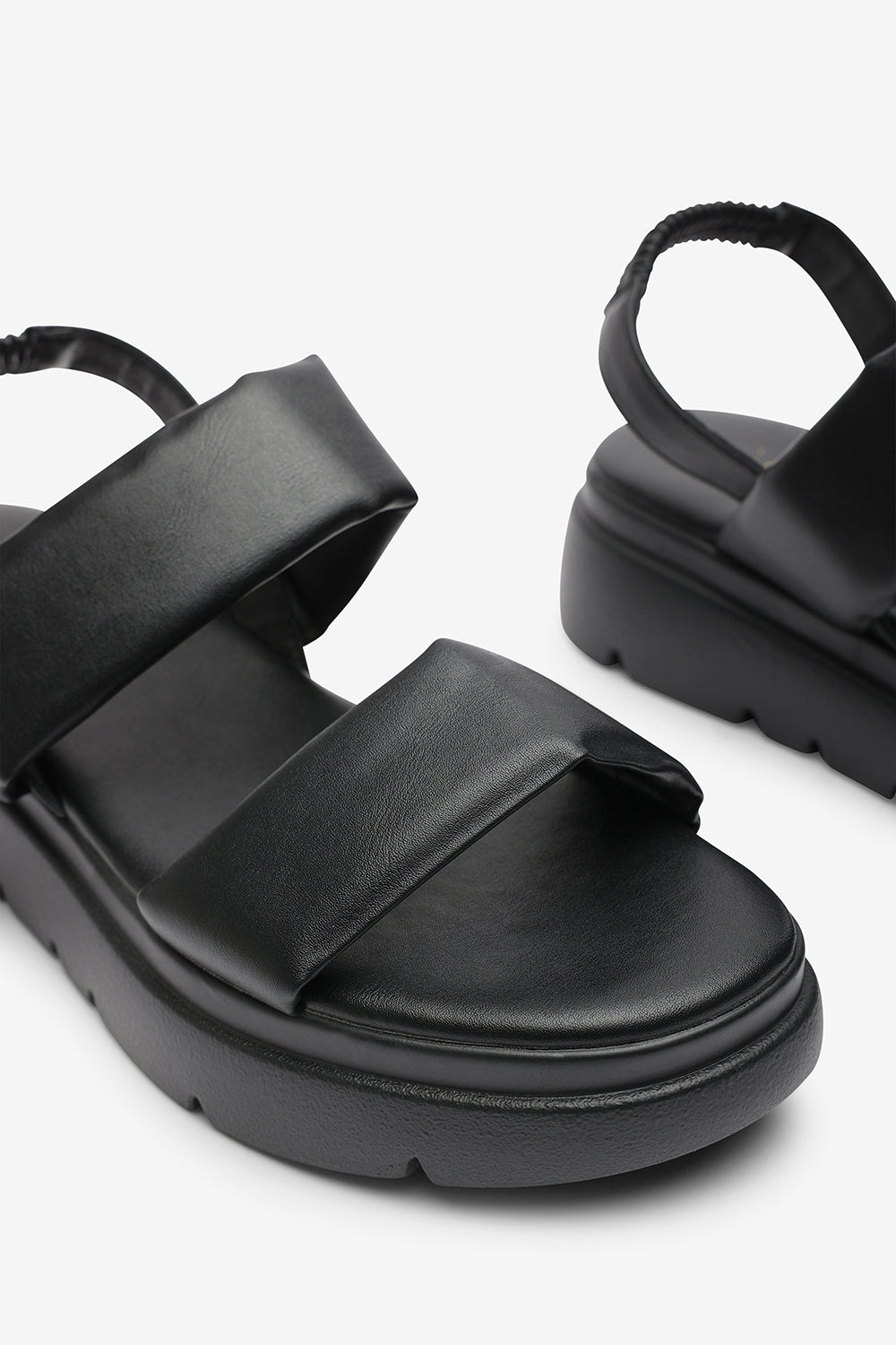 Ravora Black Chunky Platform Double Strap Sandals