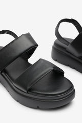 Ravora Black Chunky Platform Double Strap Sandals