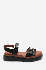 Mirena Black Chunky Platform Double Strap Sandals