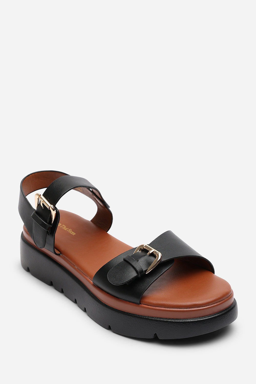 Mirena Black Chunky Platform Double Strap Sandals