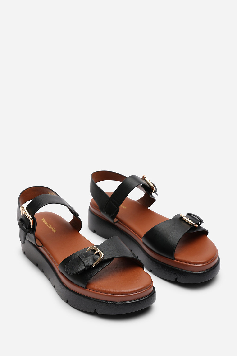 Mirena Black Chunky Platform Double Strap Sandals