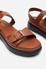 Mirena Tan Chunky Platform Double Strap Sandals