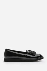 Cathy School Shoes Slip On Loafers With Bow In Black Patent