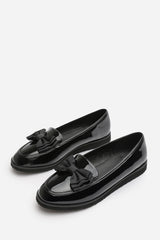 Cathy School Shoes Slip On Loafers With Bow In Black Patent