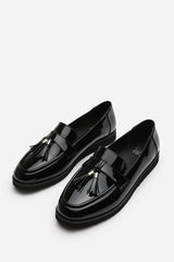 Kennedy Extra Wide Fit Tasseled Loafers in Black Patent Finish