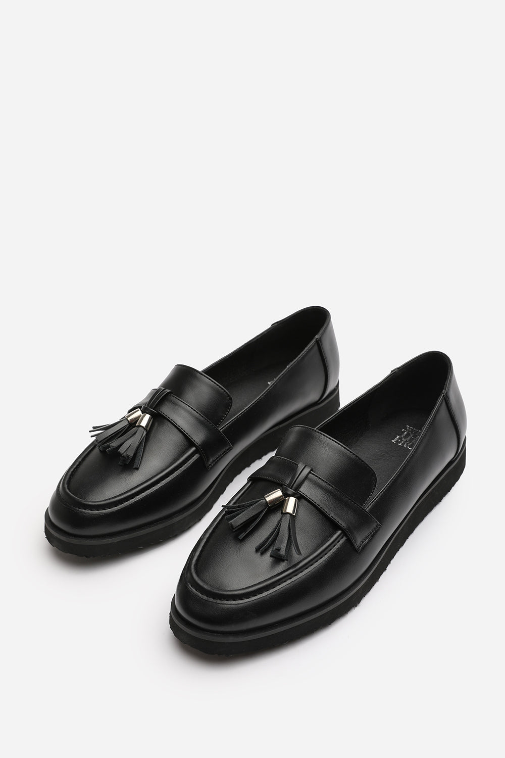 Kennedy Extra Wide Fit Tasseled Loafers in Black Faux Leather