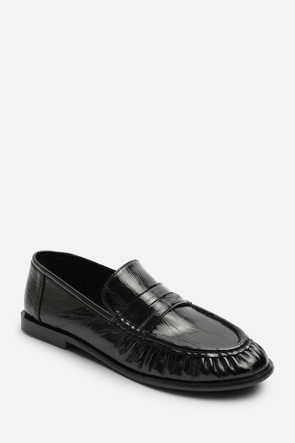 Olvara Wide Fit Girl's School Shoe Ruched Detail Flat Penny Loafers