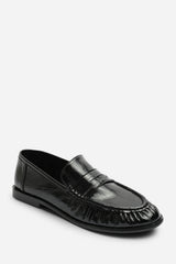 Olvara Wide Fit Girl's School Shoe Ruched Detail Flat Penny Loafers